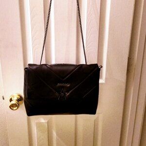 MARINA GALANTI MADE IN ITALY  LEATHER QUILTED CHAIN STRAP CROSSBODY BLACK BAG